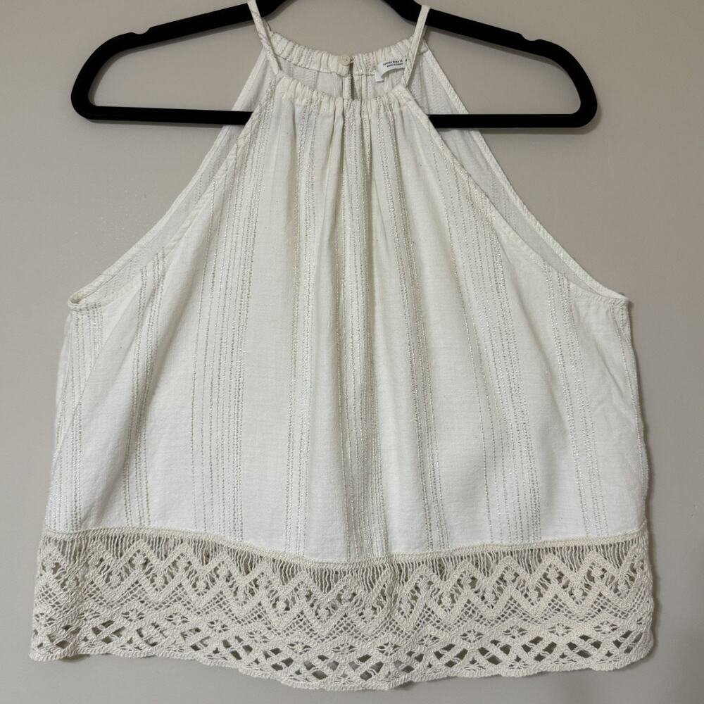 Zara White Halter Tank Top SIZE MEDIUM Crochet Lace Embroider Boho Womens Shirt